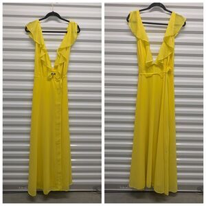 Boohoo Size 10 Yellow Ruffle Wrap Maxi Dress